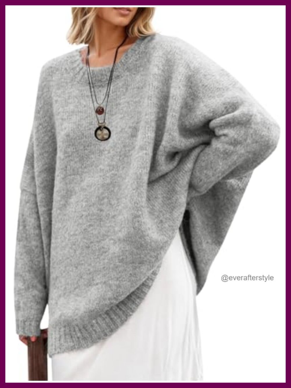 Oversized Tunic Sweater Chunky Knit Slouchy Pullover Crew Neck Drop Shoulder